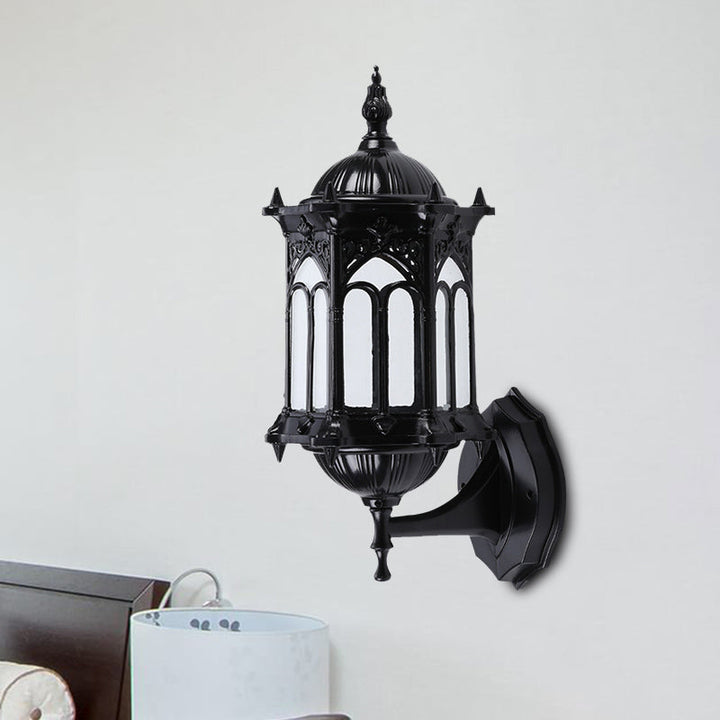 Skørter | 1-Bulb Pavilion Wall Lamp Rustic Black/Brass Aluminum Wall Candle Holder Lamp with Clear Glass Shade