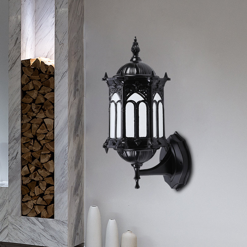 Skørter | 1-Bulb Pavilion Wall Lamp Rustic Black/Brass Aluminum Wall Candle Holder Lamp with Clear Glass Shade