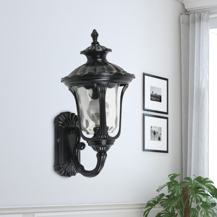 Skørter | Rustic Urn Wall Lamp Sconces 1-Head Aluminium Wall Mount Light in Black/Bronze with Water Glass Shade for Hallway