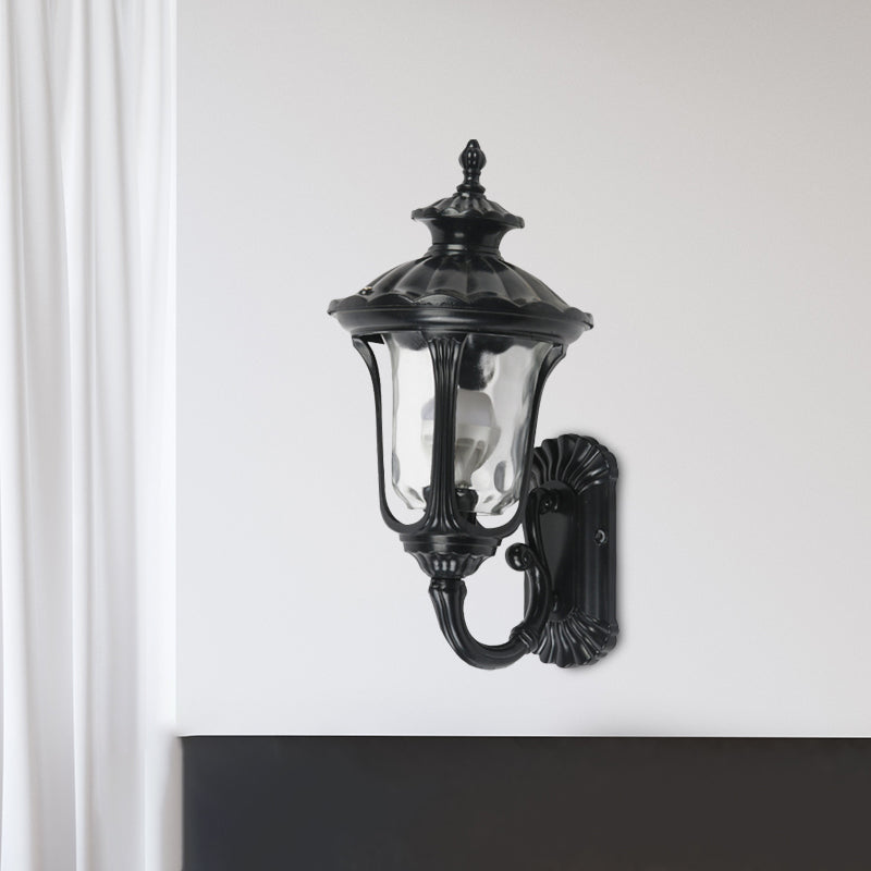 Skørter | Rustic Urn Wall Lamp Sconces 1-Head Aluminium Wall Mount Light in Black/Bronze with Water Glass Shade for Hallway