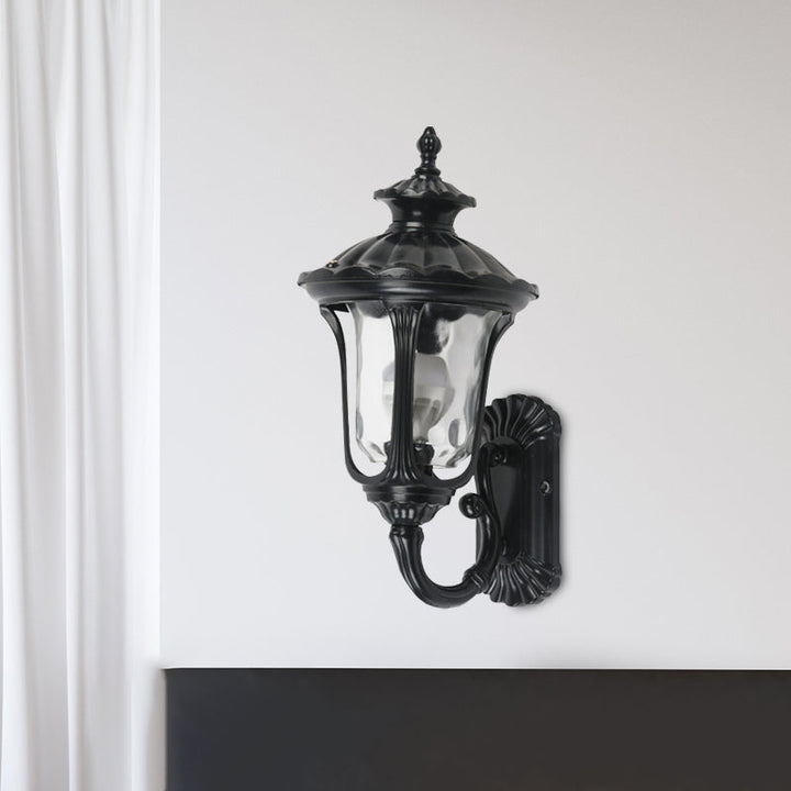Skørter | Rustic Urn Wall Lamp Sconces 1-Head Aluminium Wall Mount Light in Black/Bronze with Water Glass Shade for Hallway