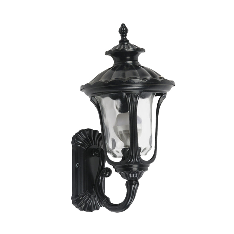 Skørter | Rustic Urn Wall Lamp Sconces 1-Head Aluminium Wall Mount Light in Black/Bronze with Water Glass Shade for Hallway