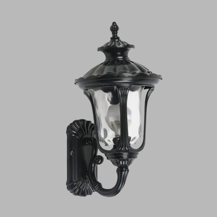 Skørter | Rustic Urn Wall Lamp Sconces 1-Head Aluminium Wall Mount Light in Black/Bronze with Water Glass Shade for Hallway