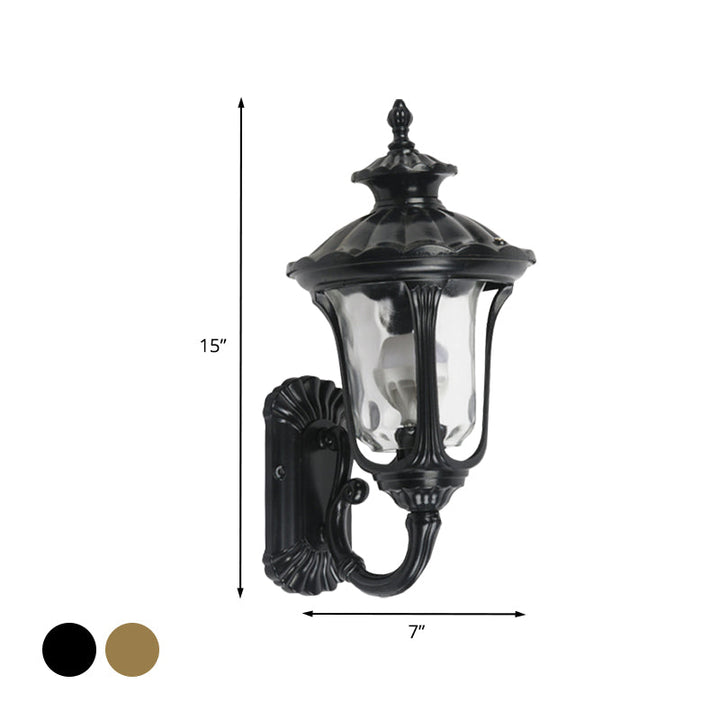 Skørter | Rustic Urn Wall Lamp Sconces 1-Head Aluminium Wall Mount Light in Black/Bronze with Water Glass Shade for Hallway