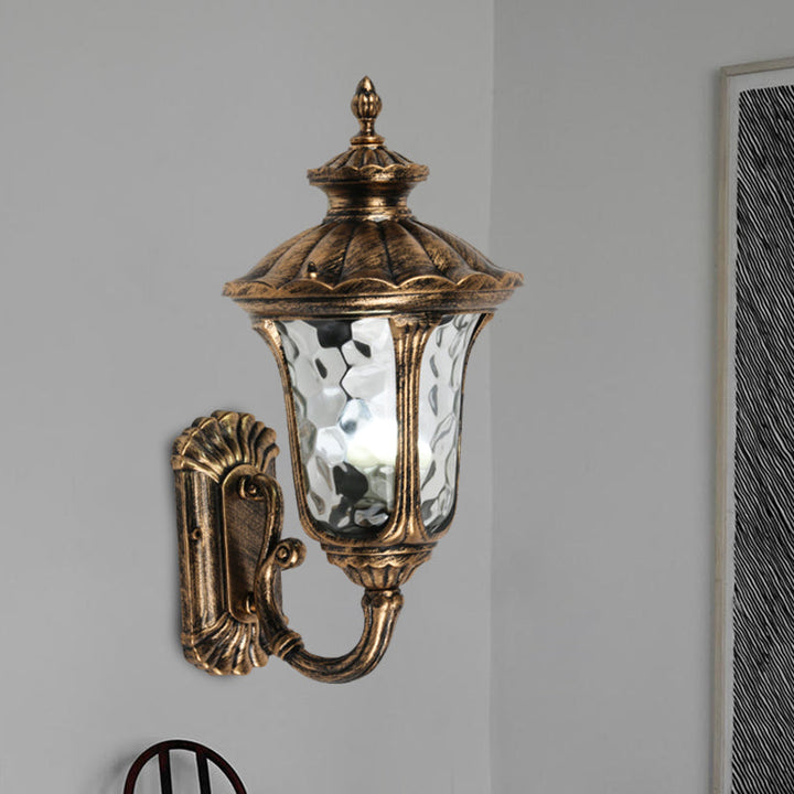 Skørter | Rustic Urn Wall Lamp Sconces 1-Head Aluminium Wall Mount Light in Black/Bronze with Water Glass Shade for Hallway