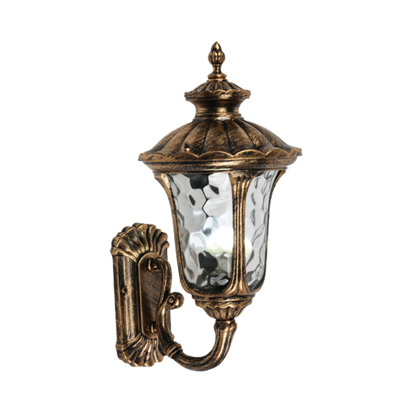 Skørter | Rustic Urn Wall Lamp Sconces 1-Head Aluminium Wall Mount Light in Black/Bronze with Water Glass Shade for Hallway