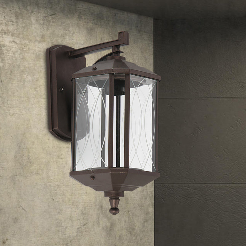 Skørter | 1-Head Cuboid Wall Mount Lighting Lodges Dark Coffee Clear Textured Glass Wall Lamp