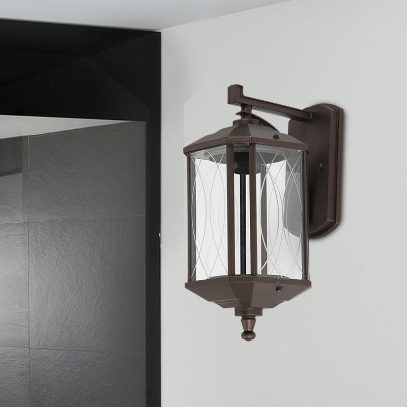 Skørter | 1-Head Cuboid Wall Mount Lighting Lodges Dark Coffee Clear Textured Glass Wall Lamp