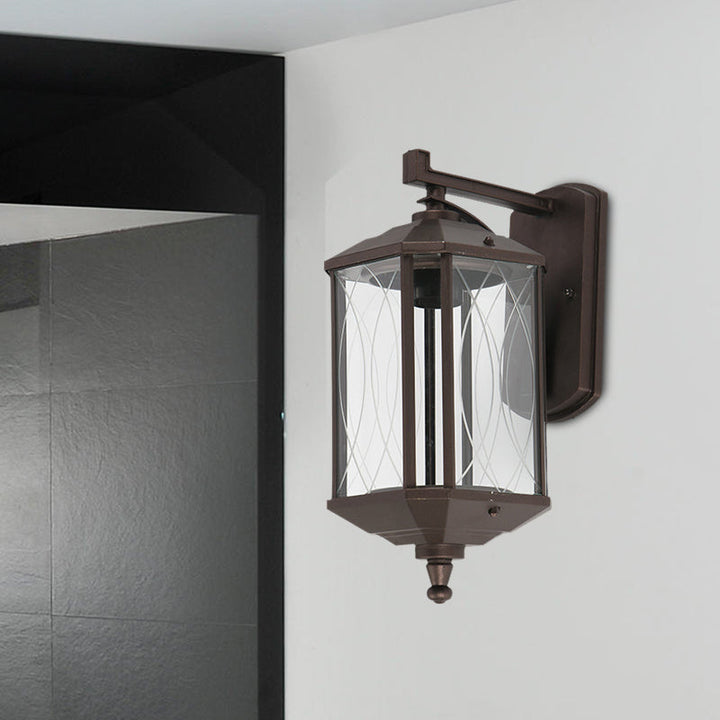 Skørter | 1-Head Cuboid Wall Mount Lighting Lodges Dark Coffee Clear Textured Glass Wall Lamp
