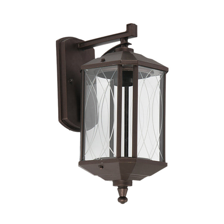 Skørter | 1-Head Cuboid Wall Mount Lighting Lodges Dark Coffee Clear Textured Glass Wall Lamp