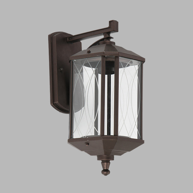Skørter | 1-Head Cuboid Wall Mount Lighting Lodges Dark Coffee Clear Textured Glass Wall Lamp