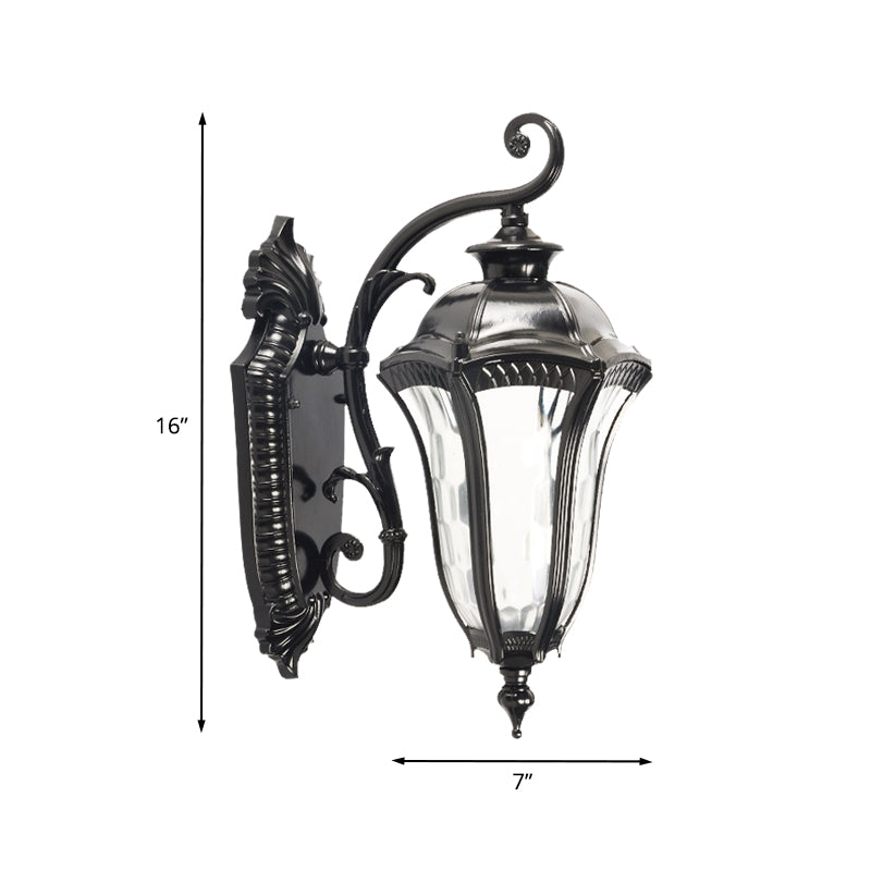 Skørter | Black Finish Urn Wall Light Farmhouse Clear Dimpled Glass 1 Head Outdoor Wall Lamp Light