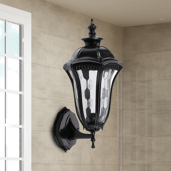 Skørter | Urn Outdoor Wall Lamp Lighting Rustic Clear Dimpled Glass 1 Bulb Black Wall Lamp Fixture