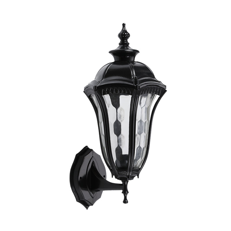 Skørter | Urn Outdoor Wall Lamp Lighting Rustic Clear Dimpled Glass 1 Bulb Black Wall Lamp Fixture