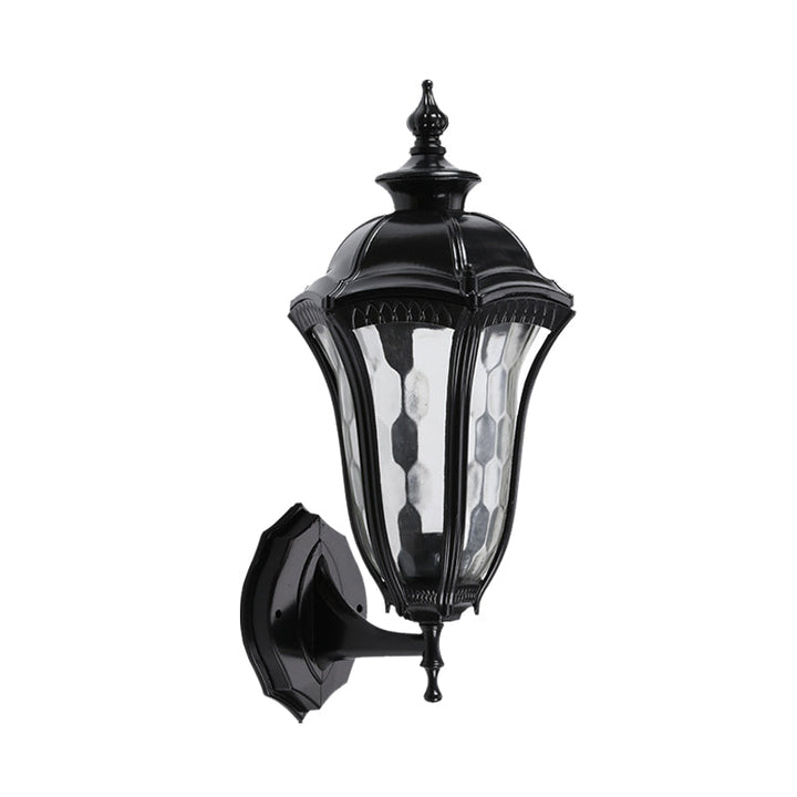 Skørter | Urn Outdoor Wall Lamp Lighting Rustic Clear Dimpled Glass 1 Bulb Black Wall Lamp Fixture