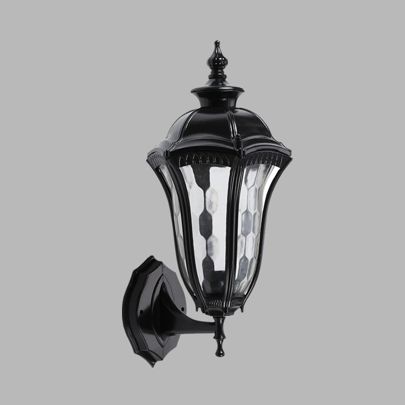 Skørter | Urn Outdoor Wall Lamp Lighting Rustic Clear Dimpled Glass 1 Bulb Black Wall Lamp Fixture