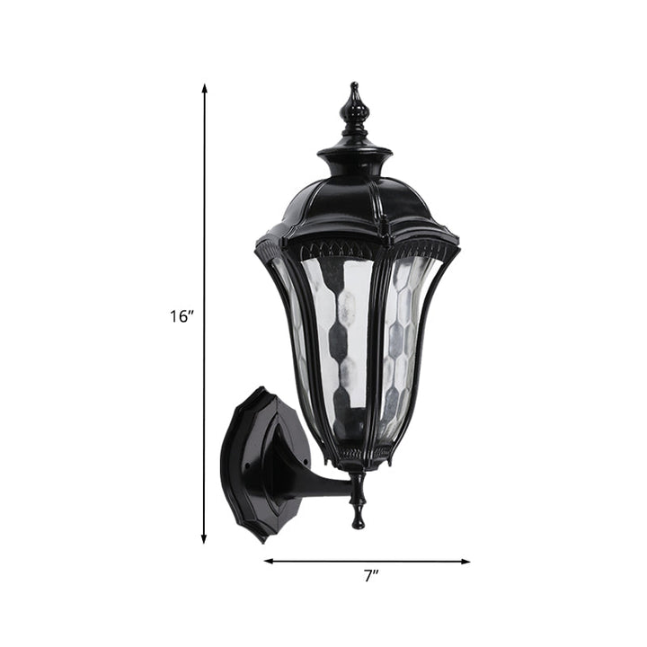 Skørter | Urn Outdoor Wall Lamp Lighting Rustic Clear Dimpled Glass 1 Bulb Black Wall Lamp Fixture