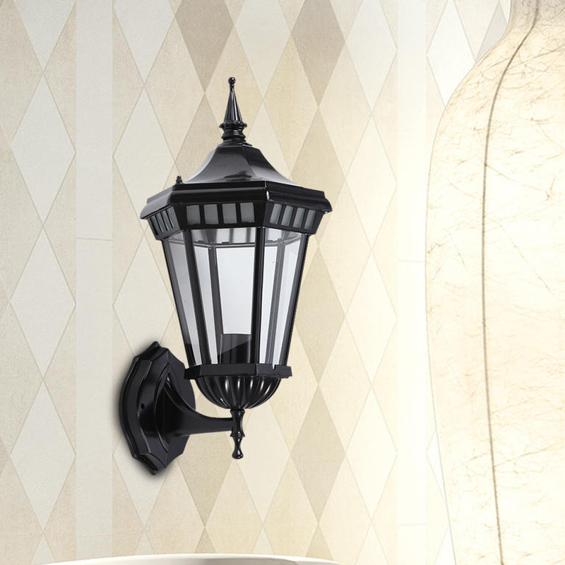 Skørter | Black 1-Light Wall Lamp Rustic Clear Glass Pavilion Wall Mount Light for Courtyard