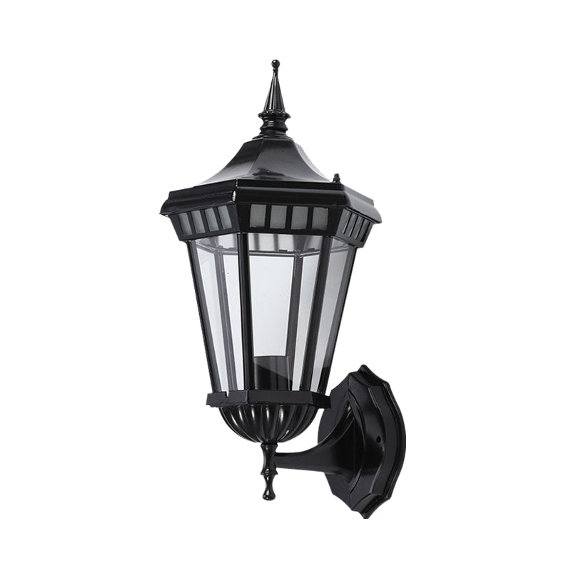 Skørter | Black 1-Light Wall Lamp Rustic Clear Glass Pavilion Wall Mount Light for Courtyard