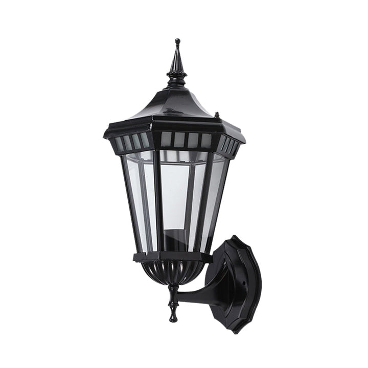 Skørter | Black 1-Light Wall Lamp Rustic Clear Glass Pavilion Wall Mount Light for Courtyard
