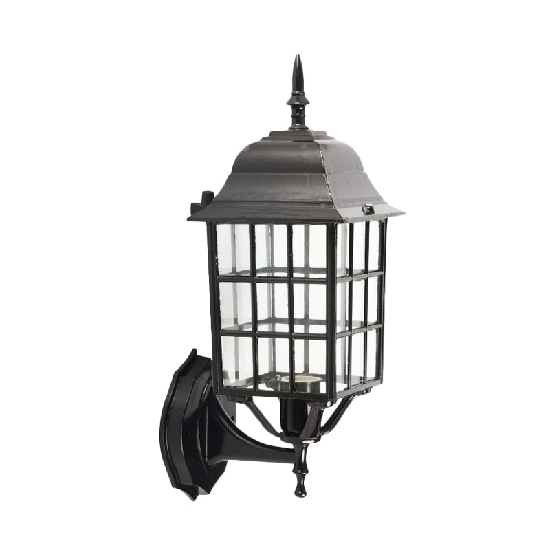 Skørter | Grid Aluminium Wall Lamp Lodges 1 Bulb Courtyard Wall Lighting with Clear Glass Shade in Black
