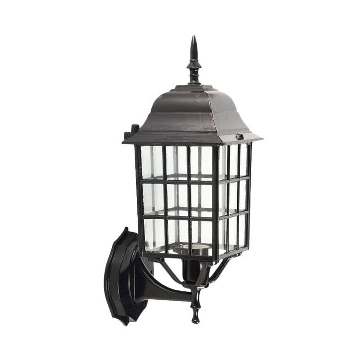 Skørter | Grid Aluminium Wall Lamp Lodges 1 Bulb Courtyard Wall Lighting with Clear Glass Shade in Black