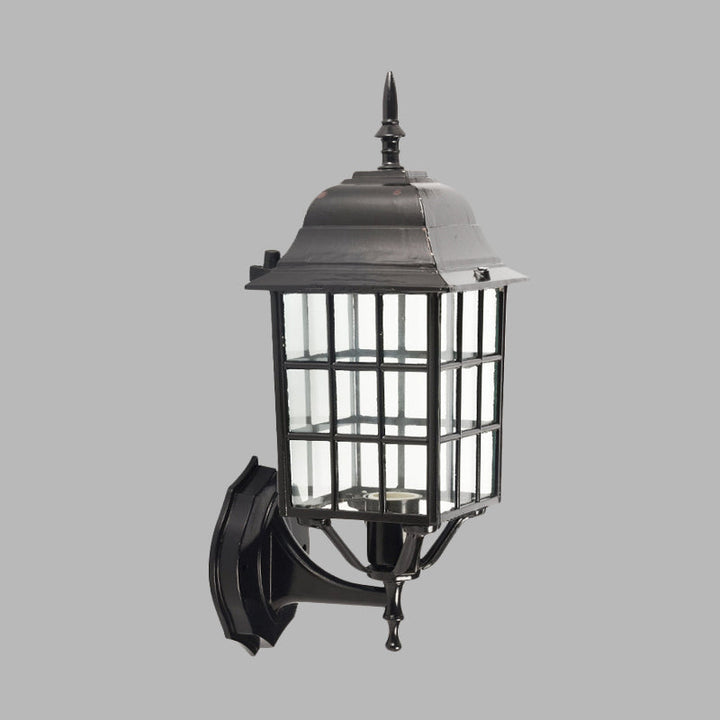 Skørter | Grid Aluminium Wall Lamp Lodges 1 Bulb Courtyard Wall Lighting with Clear Glass Shade in Black