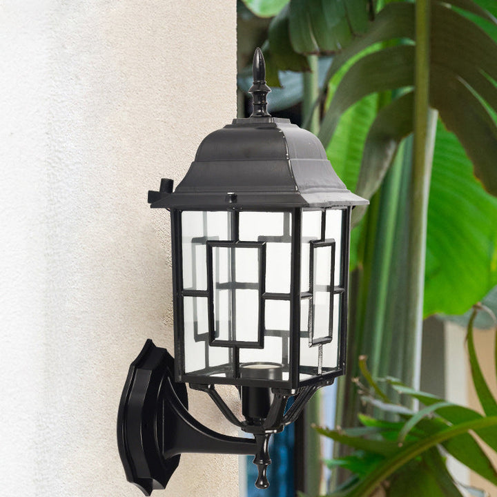 Skørter | Metallic Pavilion Wall Light Rustic 1 Head Garden Wall Lighting Ideas in Black with Clear Glass Lamp Shade