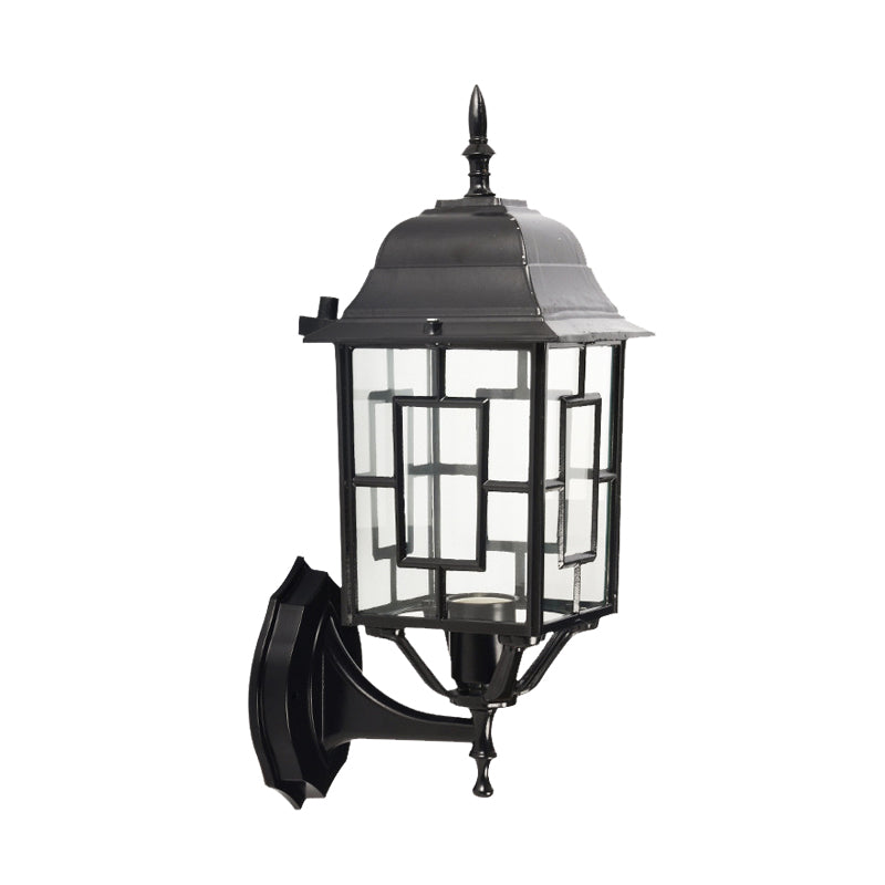 Skørter | Metallic Pavilion Wall Light Rustic 1 Head Garden Wall Lighting Ideas in Black with Clear Glass Lamp Shade