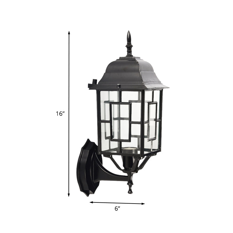 Skørter | Metallic Pavilion Wall Light Rustic 1 Head Garden Wall Lighting Ideas in Black with Clear Glass Lamp Shade