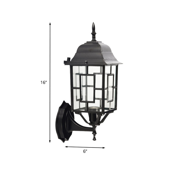 Skørter | Metallic Pavilion Wall Light Rustic 1 Head Garden Wall Lighting Ideas in Black with Clear Glass Lamp Shade