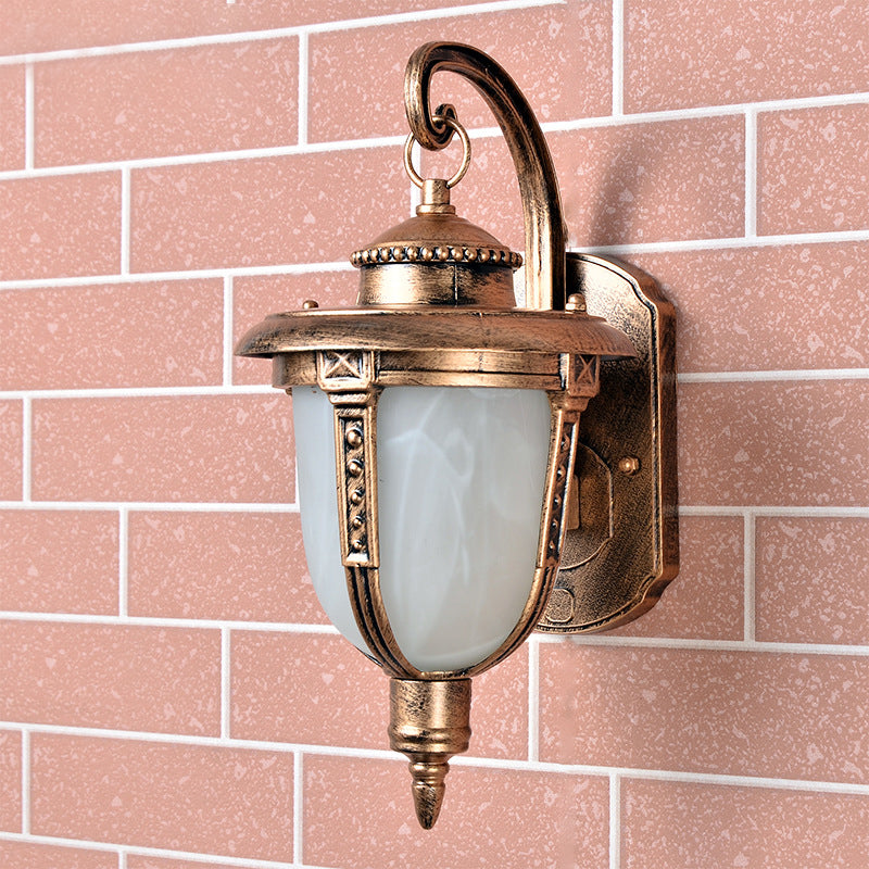 Skørter | Brass Acorn Wall Light Country Opal Frosted Glass 1-Light Courtyard Wall Light