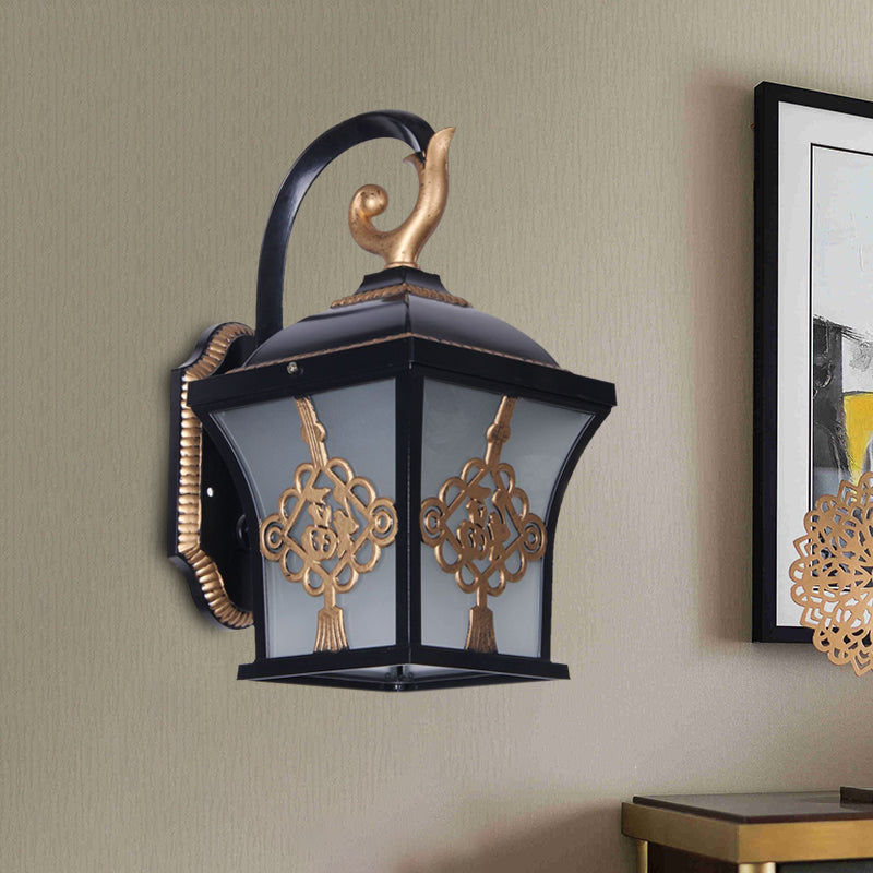 Skørter | Metallic Lucky Character Wall Applique Light Country 1 Bulb Courtyard Wall Lamp in Black/Black and Gold