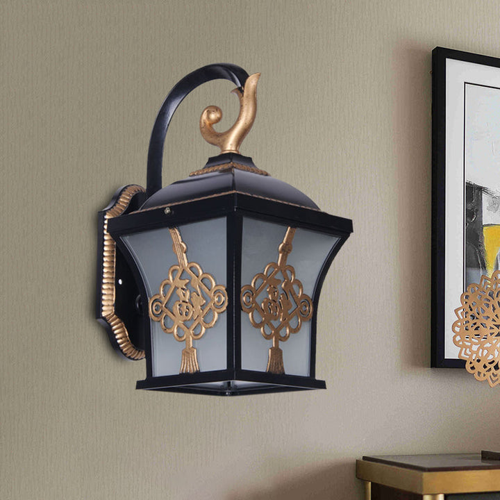 Skørter | Metallic Lucky Character Wall Applique Light Country 1 Bulb Courtyard Wall Lamp in Black/Black and Gold