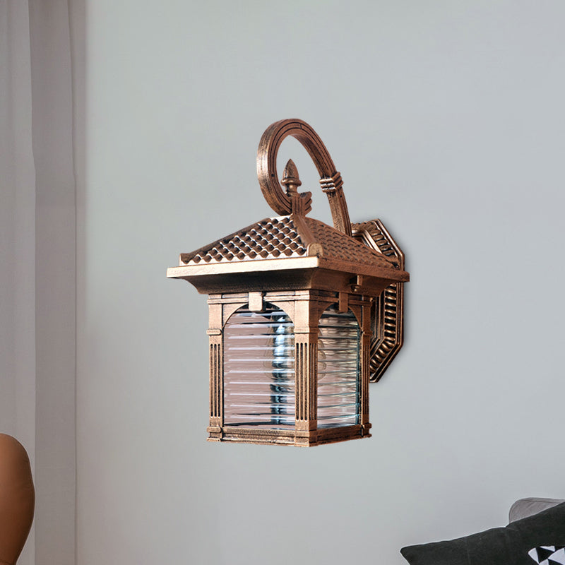 Skørter | Arch Courtyard Wall Lamp Fixture Farm Bright Ribbed Glass 1 Light Brass Finish Wall Mount Lamp