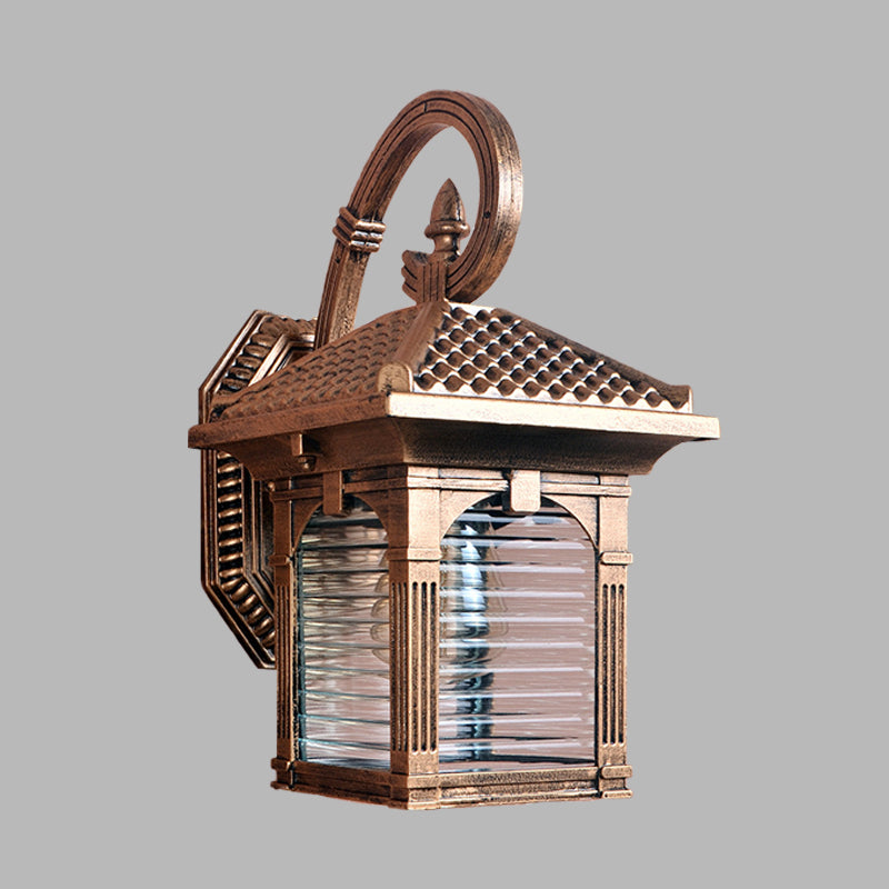 Skørter | Arch Courtyard Wall Lamp Fixture Farm Bright Ribbed Glass 1 Light Brass Finish Wall Mount Lamp