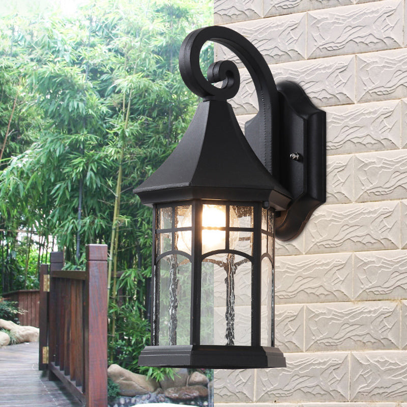 Skørter | 1-Bulb Clear Water Glass Wall Lamp Farmhouse Black/Bronze Pavilion Courtyard Wall Mounted Light