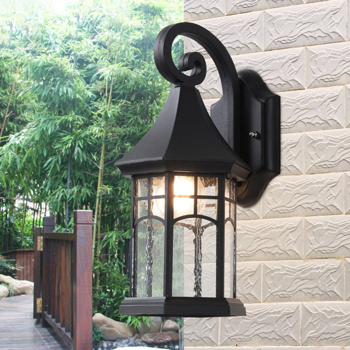 Skørter | 1-Bulb Clear Water Glass Wall Lamp Farmhouse Black/Bronze Pavilion Courtyard Wall Mounted Light