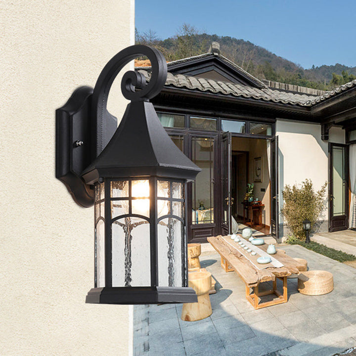 Skørter | 1-Bulb Clear Water Glass Wall Lamp Farmhouse Black/Bronze Pavilion Courtyard Wall Mounted Light