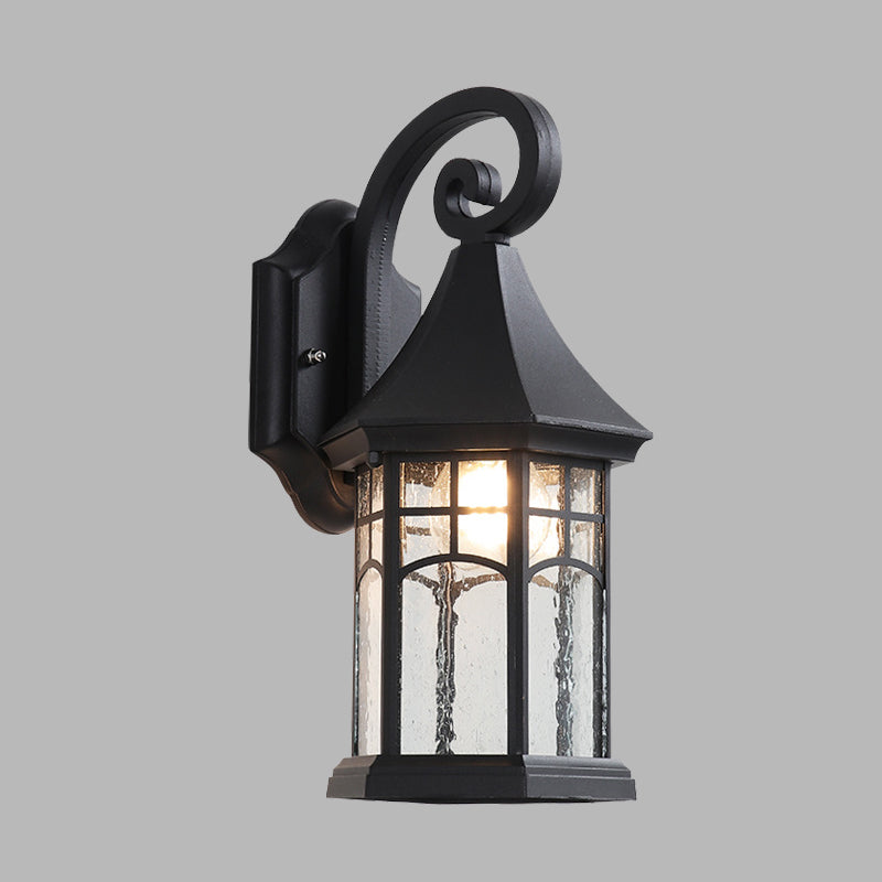 Skørter | 1-Bulb Clear Water Glass Wall Lamp Farmhouse Black/Bronze Pavilion Courtyard Wall Mounted Light