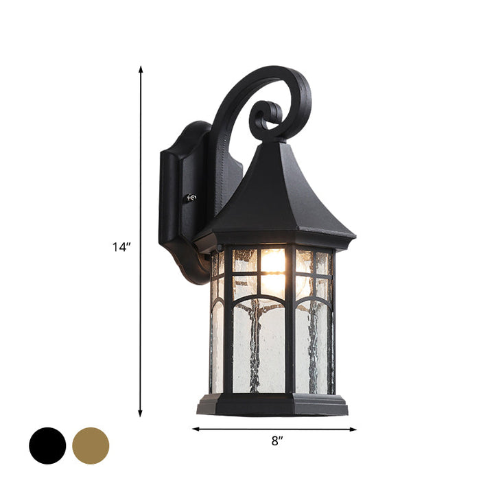 Skørter | 1-Bulb Clear Water Glass Wall Lamp Farmhouse Black/Bronze Pavilion Courtyard Wall Mounted Light