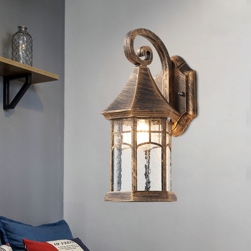 Skørter | 1-Bulb Clear Water Glass Wall Lamp Farmhouse Black/Bronze Pavilion Courtyard Wall Mounted Light