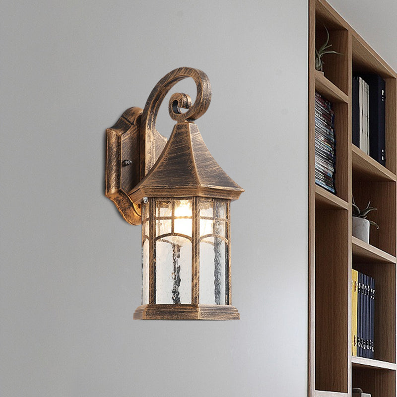 Skørter | 1-Bulb Clear Water Glass Wall Lamp Farmhouse Black/Bronze Pavilion Courtyard Wall Mounted Light