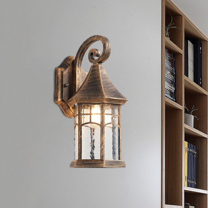 Skørter | 1-Bulb Clear Water Glass Wall Lamp Farmhouse Black/Bronze Pavilion Courtyard Wall Mounted Light