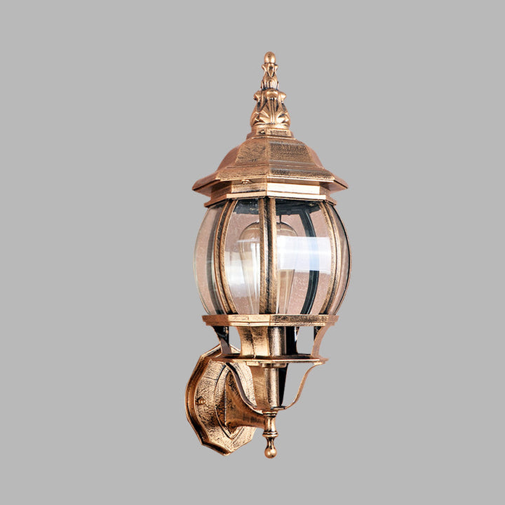 Skørter | 1 Bulb Wall Lighting Fixture Country Outdoor Wall Lighting Ideas with Global Clear Glass Shade in Brass