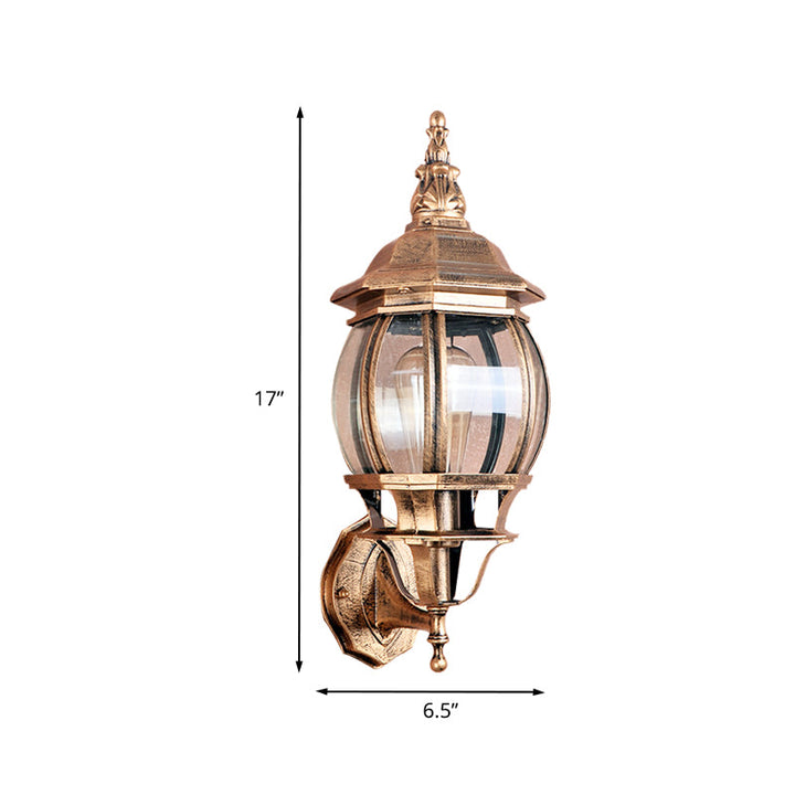 Skørter | 1 Bulb Wall Lighting Fixture Country Outdoor Wall Lighting Ideas with Global Clear Glass Shade in Brass