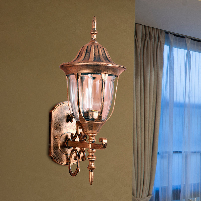 Skørter | Brass Urn-like Wall Lantern Lamp Lodges Clear Prism Glass 1 Light Outdoor Wall Light Fixture