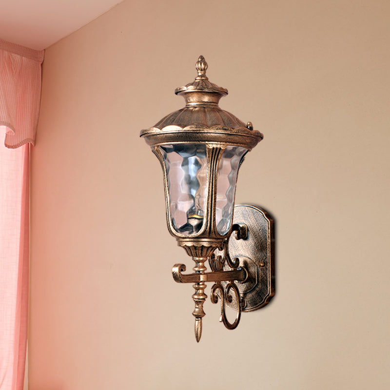 Skørter | Land Urn Wall Sconces Lighting 1-Bulb Water Glass Wall-Mounted Lamp in Brass for Outdoor Use