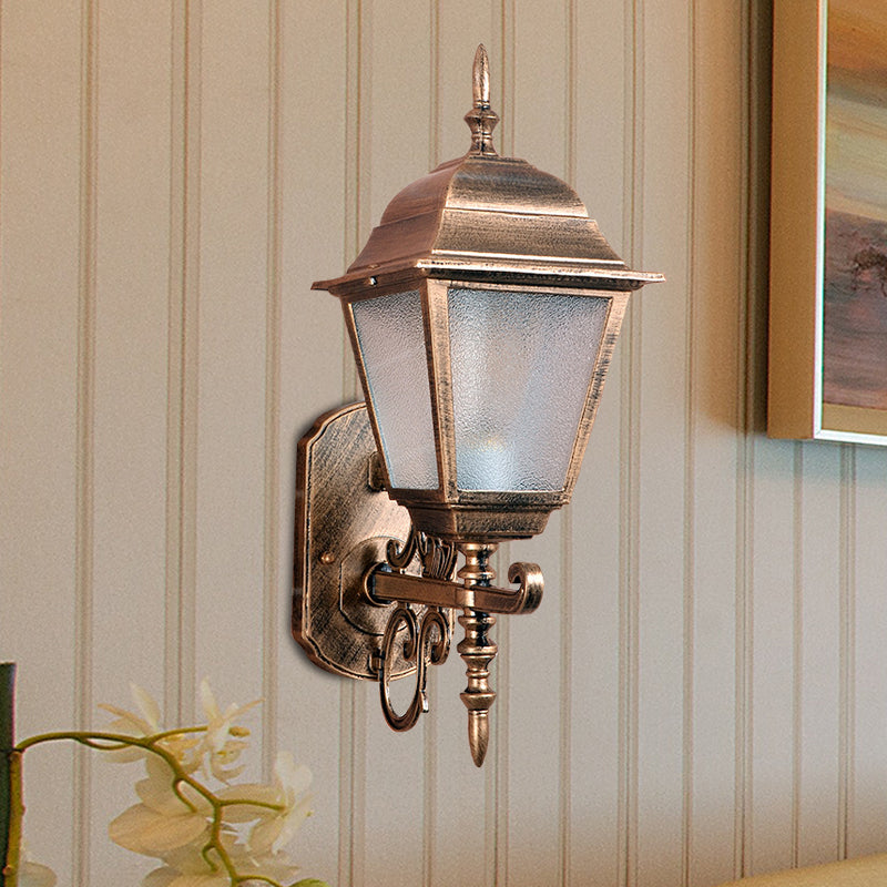Skørter | 1-Head Wall Lamp Country House Geometric Seeded Glass Wall-mounted Lamp Fixture in Brass
