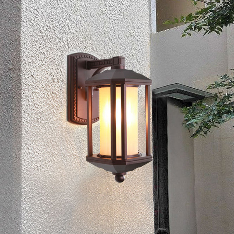 Skørter | Dark Coffee Cylinder Wall Lamp Wall Light Country House Frosted Glass 1 Head Outdoor Wall Lights Ideas with Frame